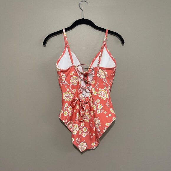LOFT Beach Coral with Flowers One Piece Swimsuit, Large, NWOT - Picture 5 of 11